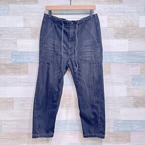 VINCE Slouchy Drawstring Slim Jeans Black 100% Cotton Japanese Denim Womens 27